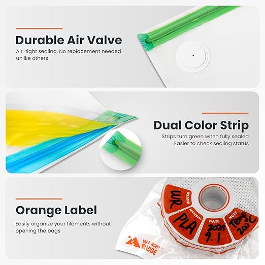 3D Printer Filament Storage Bags Vacuum Storage Bags Kit 3D Printer Accessories with Storage Bags (13x15 inches), Desiccants, Auto Pump, Sealing Clips, Humidity Resistant (10 Bags + Electric Pump) - Image 3