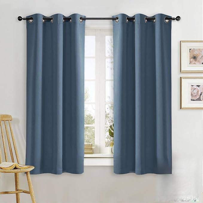 NICETOWN Blackout Curtain Blind for Bedroom, Single Panel, W34 x L63 inches, Smoky Blue, Thermal Insulated Grommet Blackout Room Darkening Drape/Drapery by NICETOWN