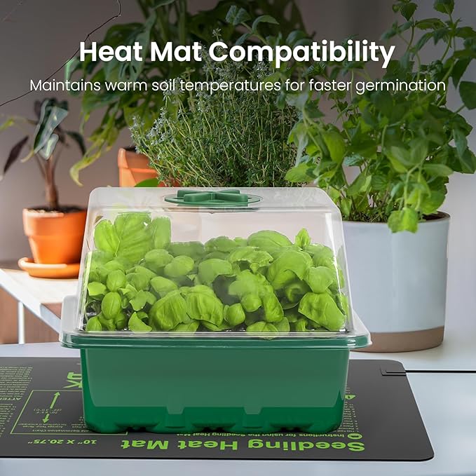 MIXC Seed Starter Kit with Grow Light, Elevated Seedling Tray Kit with Adjustable Humidity Dome and Clear Cell Tray, 12 Full Spectrum Led Beads for Seed Starting Greenhouse, 4 Pack, Green - Image 3