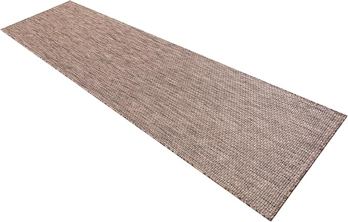 Unique Loom Outdoor Solid Collection Area Rug (2' 7" x 10' Runner Light Brown/Ivory) - Image 3