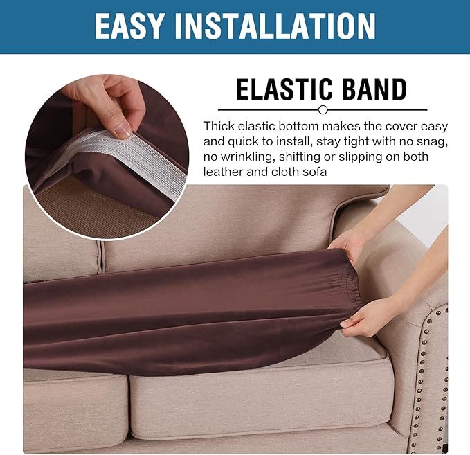 H.VERSAILTEX Velvet Stretch Individual Couch Cushion Cover Plush Cushion Slipcover for Loveseat Sofa Cushion Furniture Protector Seat Cushion Sofa Cover (1 Piece Sofa Cushion Cover, Brown) - Image 4