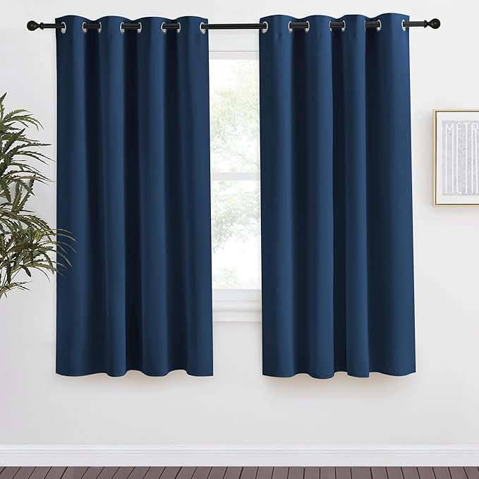 NICETOWN Kitchen Blackout Window Curtain Panel, Moroccan Blue, 1 Panel, 55 by 68 inches Long, Home Fashion Thermal Insulated Solid Grommet Room Darkening Drape for Apartment by NICETOWN