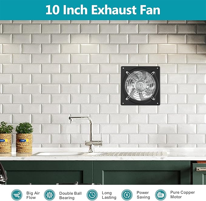 HG Power 10 Inch Metal Exhaust Fan with Switch, 988 CFM Powerful Garage Exhaust Fan with Damper, Potable Wall Mount Fan Fume Extractor Ventilation Fan for Shop, Shed, Basement, Chicken Coop, Black - Image 8