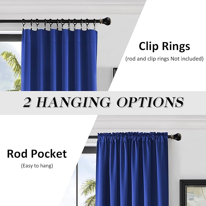 DONREN 2 Panels Royal Blue Blackout Curtain Panels for Bedroom - Thermal Insulated Solid Rod Pocket Curtains (52 x 96 Inches) - Image 2