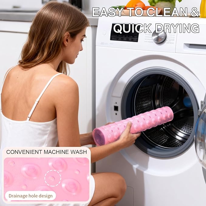 Anti-Slip Bathtub Shower mat, 39.3×15.7 inch（Approximately 100 × 40cm） Soft Oversized Machine Washable Non-Slip Bathtub mat with Drainage Holes, Bathroom Floor Suction Cup.（1-Clear Pink） - Image 7