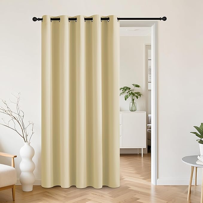 RYB HOME Beige 100% Blackout Curtains for Bedroom, Wide Thermal Insulated Privacy Curtains for Sliding Glass Doors/Patio Door/Living Room/Open Closet, Room Divider Panel, W70 x L84, 1 Panel by RYBHOME