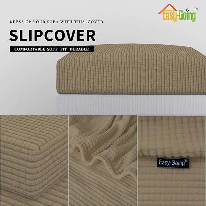 Easy-Going Stretch Chair Cushion Cover Sofa Cushion Furniture Protector Sofa Seat Sofa Slipcover Sofa Cover Soft Flexibility with Elastic Bottom(Chair Cushion, Tan) - Image 4