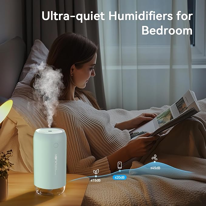 Portable Mini Humidifier, KQLKJ 350ml Small Cool Mist Humidifier, USB Personal Desktop Humidifiers for Bedroom Car Office Travel with Auto Shut-Off & 2 Mist Modes (Blue) - Image 5