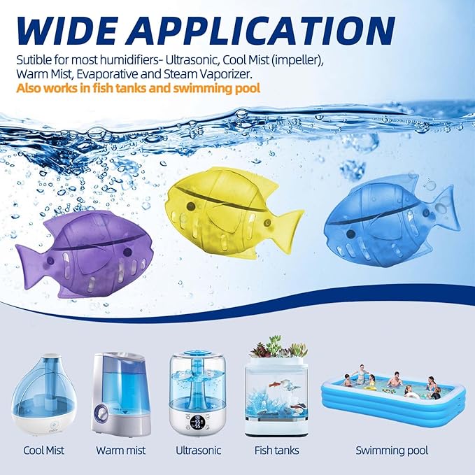 Humidifier Cleaner Fish, Tank Cleaning Cartridge, Purifies Water and Eliminates Mineral Build-up, 12 Pack - Purple, Blue,Yellow 3 Colors - Image 5