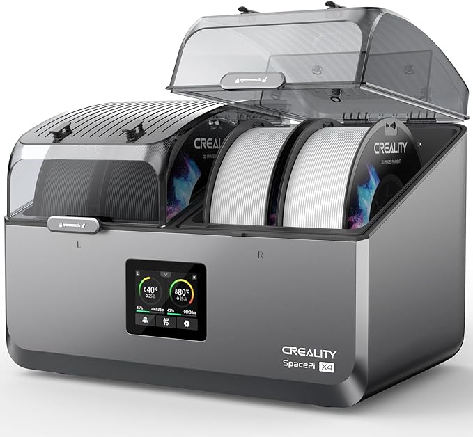Creality Filament Dryer 4 Spools,Space Pi X4 Filament Storage Box: Dual Independent Heating Chambers Up to 85℃, Auto Silent Power Saving Storage and Active Dehumidification with 4kg PETG (Black/White) by Creality