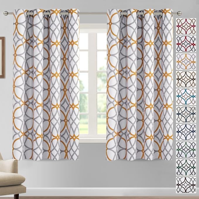 H.VERSAILTEX Blackout Curtains Printed Design 63 Inch Length 2 Panels Set Thermal Insulated Curtains for Bedroom Living Room Geometric Modern Grommet Window Drapes - Mustard and Grey by HVERSAILTEX