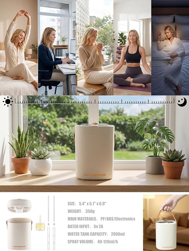 Humidifier, Essential Oil Diffuser, 2L Top Fill Humidifiers for Bedroom, Night Lights, Ultrasonic Cool Mist Humidifier, Auto Shut-Off for Plants Dorm Room Office Home - Image 8