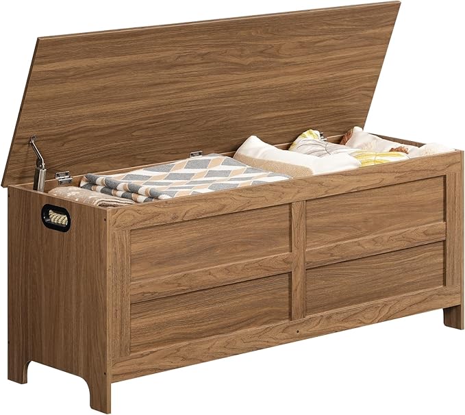 Storage Chest, 47.2” Large Toy Chest, Entryway Storage Trunk, Storage Bench with Safety Hinge, Entrance Bench for Living Room, Entrance, Bedroom, Honey Brown SCOR48901 - Image 9
