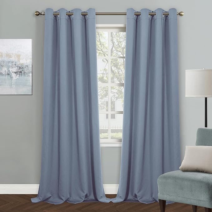 MYSKY HOME Blue Blackout Curtains for Living Room, 95 Inch Long Grommet Room Darkening Curtain for Bedroom, Amazing Triple Weave Thermal Insulated Curtain, 1 Curtain Panel, 52 x 95 Inch, Dusty Blue by MYSKYHOME