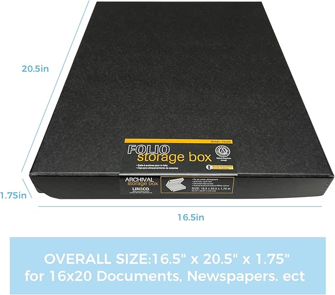 Lineco Clamshell Folio Storage Box, 16.5" x 20.5" x 1.75" Prints, Metal Edge Archival Boxboard, Color: Black - Image 2