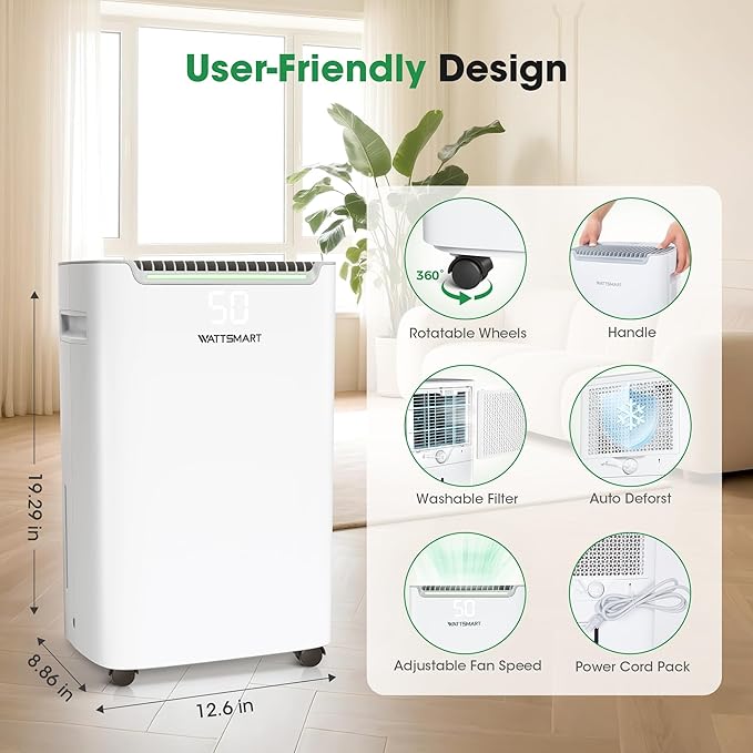 Dehumidifiers for Home with Drain Hose,75 OZ Water Tank, 4500 Sq.Ft 55 Pints Dehumidifiers for Basement, Bathroom, Bedroom, Three Modes, Smart Humidity Control, Dry Clothes, 24H Timer, White - Image 6