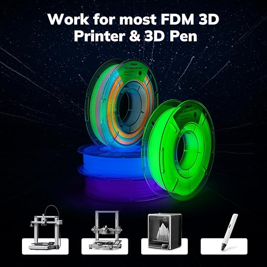 AMOLEN Glow in The Dark 3D Printer Filament Bundle, Glow Filament Multicolor, 5 Meter Rainbow, Green, Blue and Blue-Purple, 1.75mm PLA Filament, Dimensional Accuracy +/- 0.02 mm, 200g X 4 Pack - Image 6