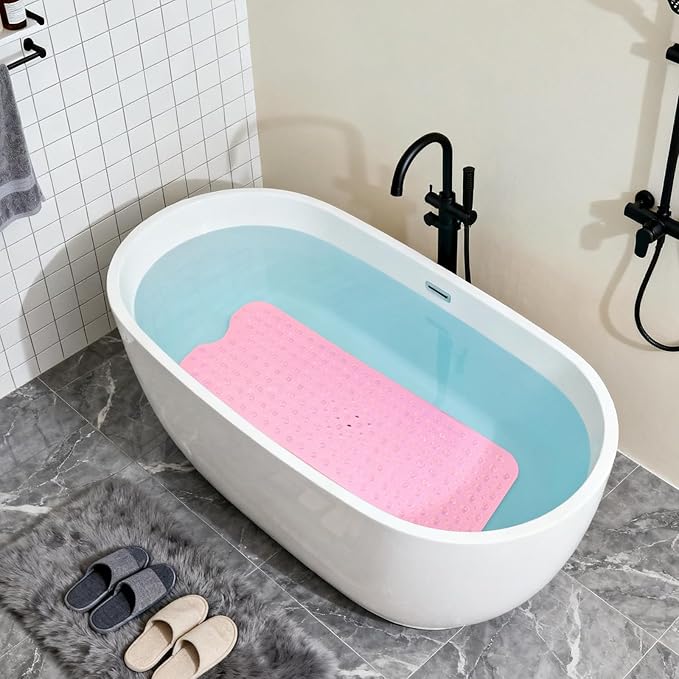 Anti-Slip Bathtub Shower mat, 39.3×15.7 inch（Approximately 100 × 40cm） Soft Oversized Machine Washable Non-Slip Bathtub mat with Drainage Holes, Bathroom Floor Suction Cup.（1-Clear Pink） - Image 4