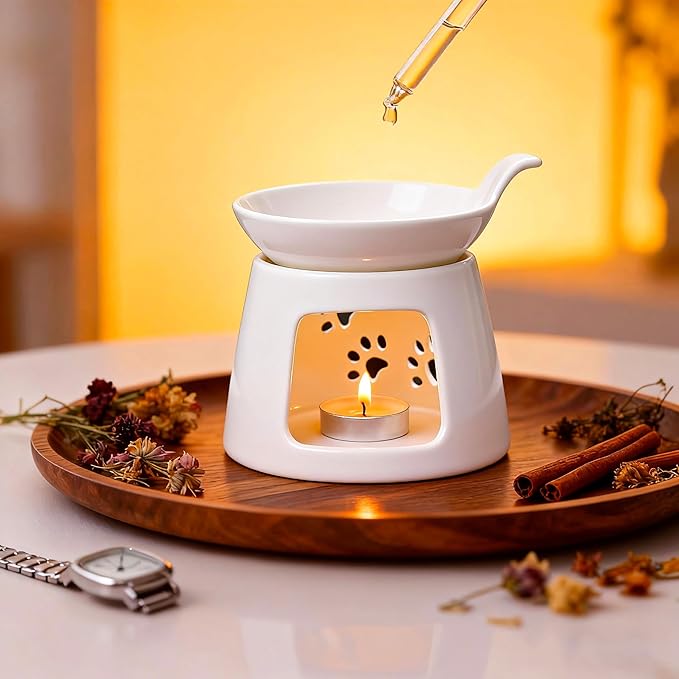 Ceramic Wax Melt Burners,Tea Light Candle Warmer,Essential Oil Burner,Candle Wax Burner Humidifier Yoga Aromatherapy Fragrance Diffuser for Living Room,Bedroom,Office Decoration,White,4 * 5IN - Image 6