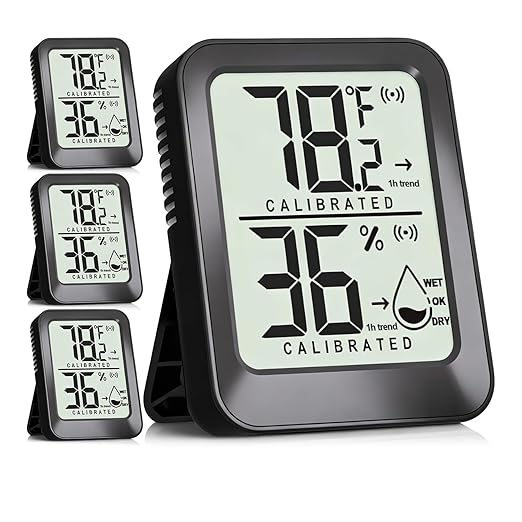 Antonki 4 Pack Mini Room Thermometer Hygrometer Indoor Temperaure and Humidity Monitor Gauge Meter for Home, Baby Room, Office, Incubator, Greenhouse, Reptile - Battery Included - Black by Antonki