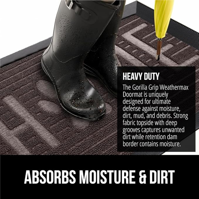 GORILLA GRIP 100% Waterproof All-Season WeatherMax Doormat, 47x35, US Designed Natural Rubber, Stain and Fade Resistant, Low Profile Indoor Outdoor Door Mats, Easy Clean Patio Mat, Espresso Home Paw - Image 4