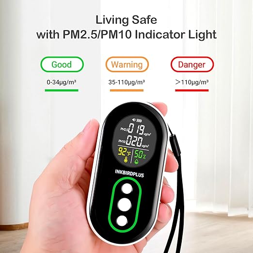 INKBIRDPLUS PM2.5 Indoor Air Quality Monitor, Portable PM2.5 PM10 and Temperature Humidity Detector, with Sound and Light Dual Alert, PM2.5 PM10 Indication, for Home, Office, School - Image 3