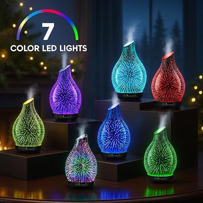 Essential Oil Diffuser & Essential Oils Set, Glass Aromatherapy Diffuser, 6 Oils Gift Pack (Lavender Tea Tree Lemongrass Sweet Orange Eucalyptus Peppermint) - Image 7