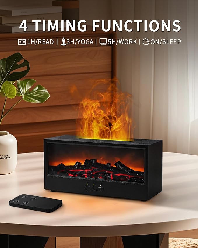 Essential Oil Diffuser, 7-Color Fireplace Flame Aromatherapy Humidifier, 150ml Ultrasonic Humidifier with Remote Control, Timer & Auto-Off, Valentine's Day Gift for Bedroom Home Office and Yoga - Image 3