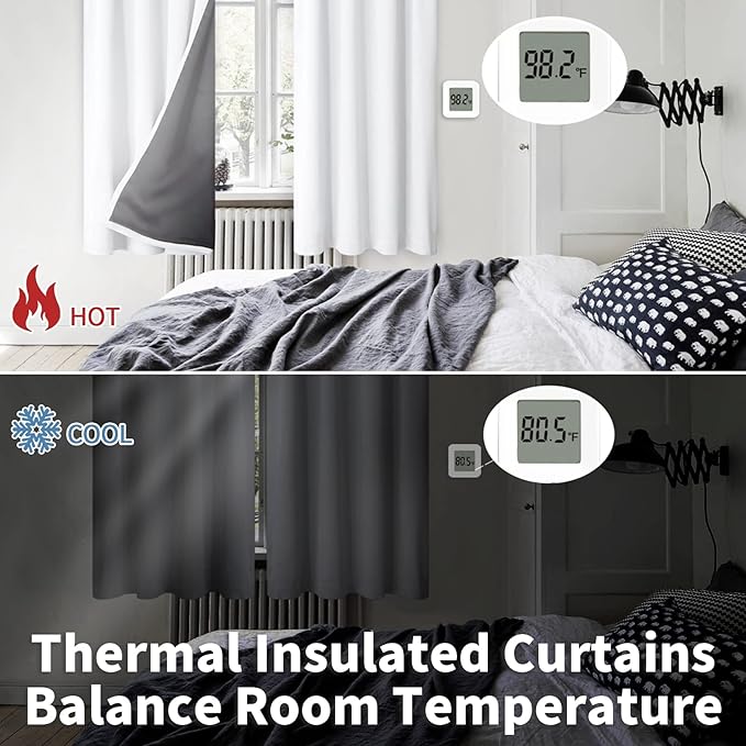 BGment 100% Blackout Curtains for Bedroom with Black Liner, Double Layer Full Room Darkening Thermal Insulated and Noise Reducing Rod Pocket Curtain (55 x 84 Inch, Pure White, 2 Panels) - Image 4