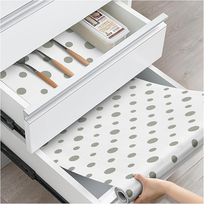 Drawer and Shelf Liner, Non-Slip Kitchen Cabinet Liners Non-Adhesive Thick Strong Grip Waterproof Washable Mats Protect Dresser Shelves Cupboard Bathroom Cabinets, Polka Dot, 24 in X 20 FT by ALIUNI