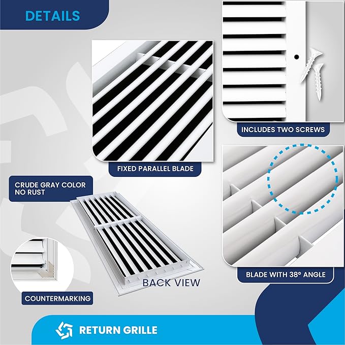 24x8 Inch (Duct Opening) Air Return Vent Cover Decorative – Premium Aluminum AC Vent Cover for Ceiling & Wall, Rustproof Grille, Ideal for Home HVAC Grille, Durable & Easy to Install by ACLAMINAIRE - Image 9