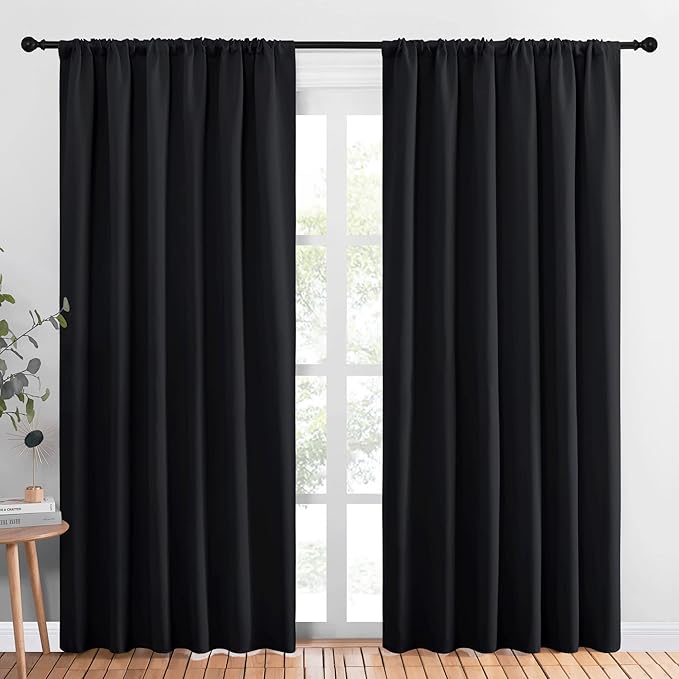 NICETOWN Black Blackout Curtain Blinds - Solid Thermal Insulated Window Treatment Blackout Drapes for Bedroom (2 Panels, 70 inches Wide by 84 inches Long) by NICETOWN