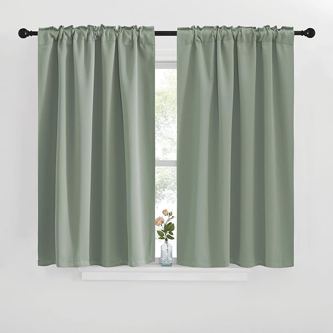 NICETOWN Blackout Curtain Panels for Kitchen - (Greyish Green Color) 29x36 inch, 2 Panels Set, Room Darkening Blackout Drapes for Window - Image 2
