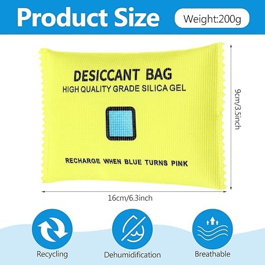10 Packs 200g Rechargeable Silica Gel Desiccant Moisture Absorbing Bag for Storage Bin Indicating Silica Gel Desiccant Packet Reusable Dehumidifier Bag for Home Closet Car(6 x 3.5 Inches) - Image 2
