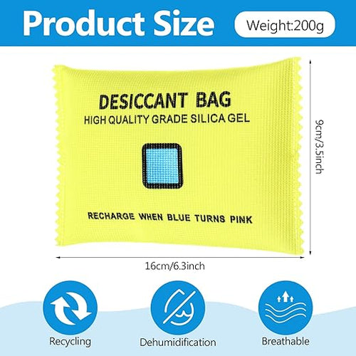 10 Packs 200g Rechargeable Silica Gel Desiccant Moisture Absorbing Bag for Storage Bin Indicating Silica Gel Desiccant Packet Reusable Dehumidifier Bag for Home Closet Car(6 x 3.5 Inches) - Image 2