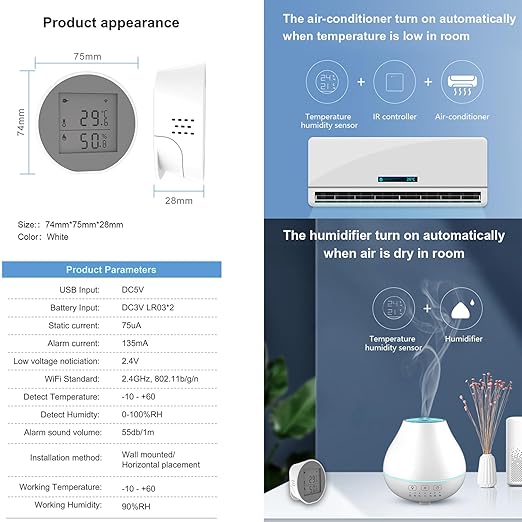 Wengart WiFi Temperature Humidity Sensor WSD400H,2.4GHz Tuya App,Indoor LCD Thermometer Hygrometer,Compatible with Alexa,Google Assistant - Image 5