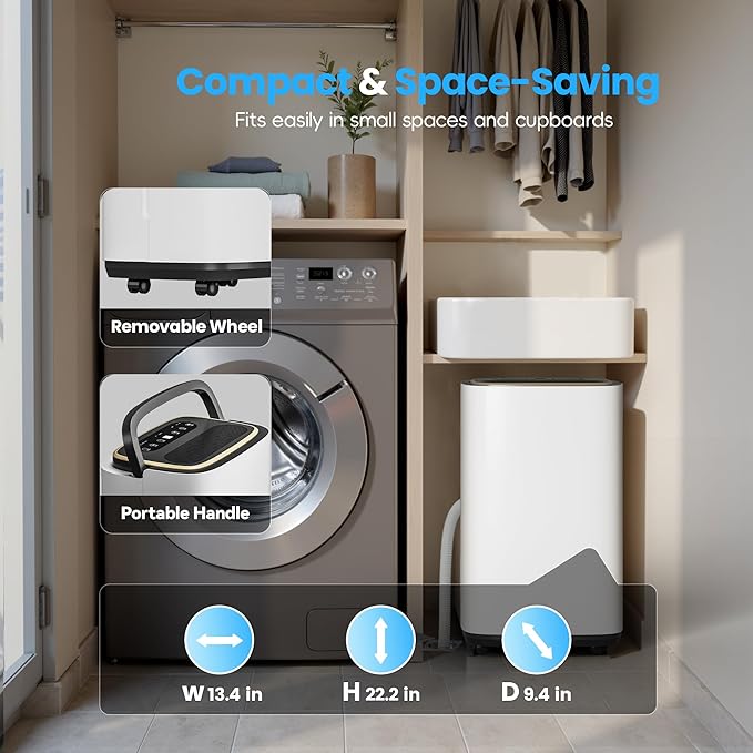 5000 Sq.Ft Dehumidifier, 52PT/24H Dehumidifiers with Drain Hose for Basement, Large Compressor Dehumidifier for Basement/Laundry/Bedroom/Office, Dehu/Dry/Air Mode, Humidity Display/Timer/Child Lock - Image 8