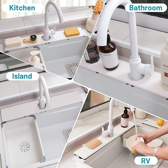 Fast Drying Stone Faucet Mat for Kitchen Sink with Raised Feet, Water Absorbent Diatomite Stone Sink Tray, Faucet Sink Splash Guard, Prevents Moisture Buildup, Durable Protector for Bathroom Counter - Image 9