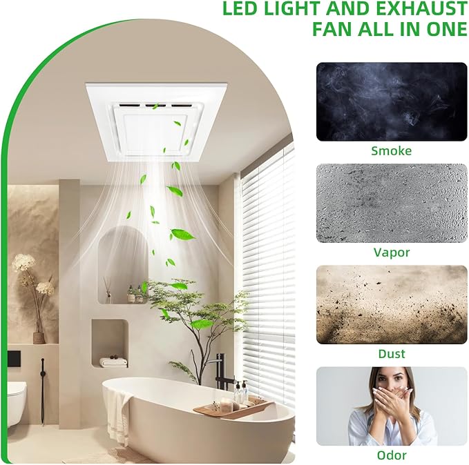 12" Exhaust Fan with Light,144 CFM Silent Exhaust Fan with 6500K 12W LED Light,Bathroom Ventilation Fan with Lights for Bathroom, Office, Hotel - Image 5