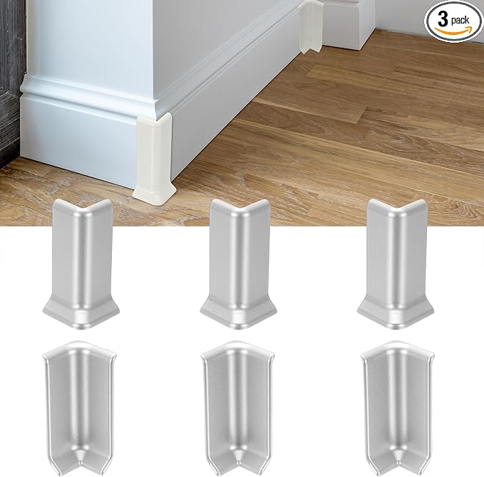 uxcell Self Adhesive Baseboard Corner Blocks, 3.23 Inch Wall Edge Corner Protector 3 Inside + 3 Outside Corners-Connector for Wall Floor Furniture Edge(Silver) by uxcell