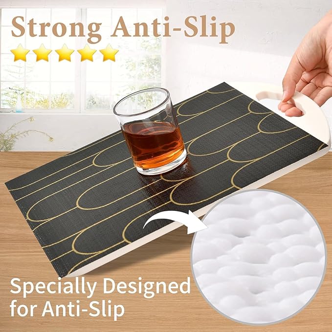 Shelf Liners for Kitchen Cabinets Drawer Liner 23.6in x 20FT Non Adhesive Black Gold Line Thickened Refrigerator Shelf Liner Paper Strong Easy to Clean for Tool Box with Knife and Tape Measure - Image 2