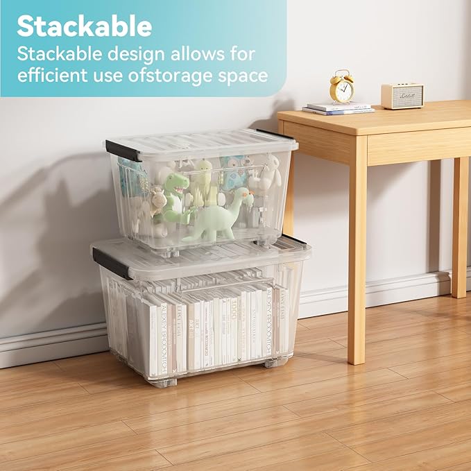 Nazhura 72 Quart Plastic Storage Bin, Stackable and Nestable Storage Boxes with Clear Lids and Secure Latching Buckles, Large Storage Container (Clear, 72Quart-4Pack) - Image 8