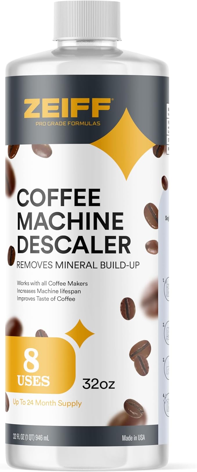 Coffee Machine Descaler - 32oz (8 Uses) - Compatible with Nespresso, Breville, Delonghi, Keurig Descaling Solution for Coffee Maker Cleaner and Descaler - Coffee and Espresso Machine Descaler by Zeiff