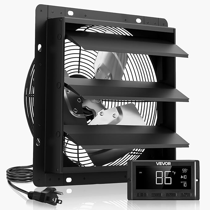 VEVOR 10 inch Exhaust Fan, Wall Mounted Attic Fan with Variable Speed, Temperature & Humidity Controller, 1000 CFM, Automatic Shutter by VEVOR