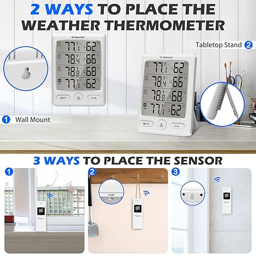 Geevon Indoor Outdoor Thermometer Wireless with 3 Remote Sensors, Temperature Humidity Monitor for Home with Comfort Indicator, Temp Alarm, Digital Hygrometer Thermometer Battery Powered - Image 9