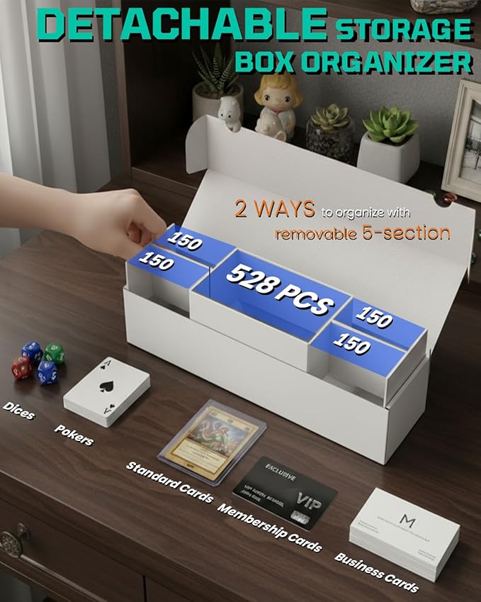 Laminated Trading Card Storage Box, 6-Pack Storage Card Box with 5-Compartment, Glossy White Cardboard Collector Box for TCG/Sports Cards Storage - Image 2