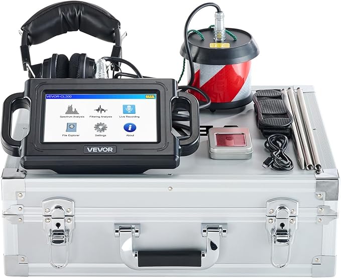 VEVOR Pipe Water Leak Detector, 1Hz-5000Hz, 7" Touchscreen Pipeline Leakage Detection Locator for 6.6FT (2m) Underground Plumbing – with Sensor, 3 Listening Rods, Headphones, 8GB Card & Carry Case - Image 9