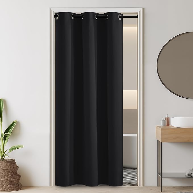 RYB HOME 100% Blackout Doorway Curtains, Closet Curtain for Open Closet, Privacy Room Divider Drape for Bedroom/Temporary Door, 1 Panel, W42 x L80, Black by RYBHOME
