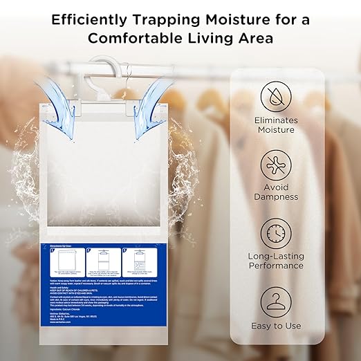 W&E Choice Moisture Absorbers Hanging Bag for Your Closet, Dehumidifier Bags for Bathroom, Fragrance Free Humidity Packs, 6 Pack - Image 2