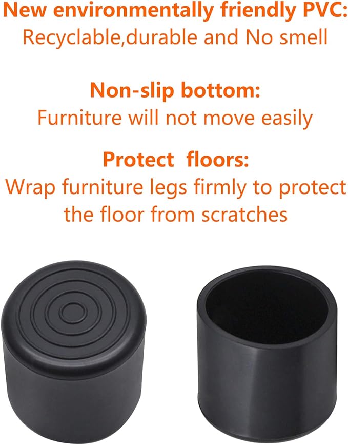 Round Rubber Furniture Leg Caps, 7/8 Inch Chair Leg Floor Protectors for Chair, Table, Sofa, Pack of 20 (22 x 22mm, Black) - Image 4
